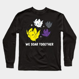 Non Binary Pride Flag Nonbinary Month Enby Bat Long Sleeve T-Shirt